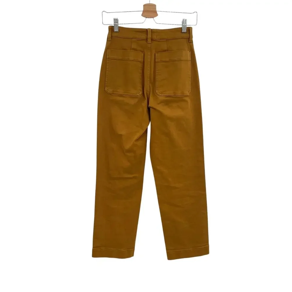Everlane The Straight Leg Crop Pants Cotton Golden Brown Yellow Size 00‎